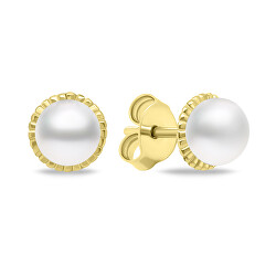 Cercei minimalisti placați cu aur cu perle autentice EA620Y