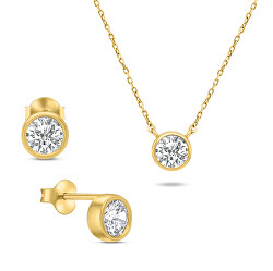 Set modern de bijuterii placate cu aur cu zirconi SET220Y (cercei, colier)