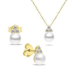 Set intramontabile di gioielli placcati in oro con vere perle SET228Y (orecchini, collana)
