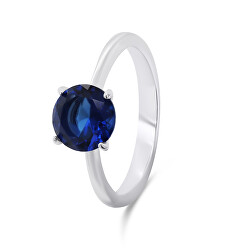 Nadčasový strieborný prsteň s modrým zirkónom RI057WB