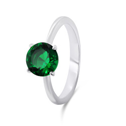 Nadčasový stříbrný prsten se zeleným zirkonem RI057WG