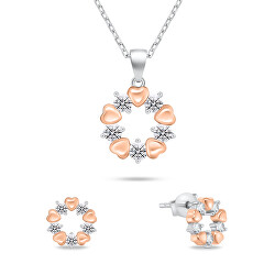 Nežný bicolor set šperkov so zirkónmi SET239WR (náušnice, náhrdelník)