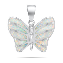 Nežný strieborný prívesok Motýľ s bielym opálom PT136W