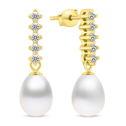 Incantevoli orecchini placcati oro con perla e zirconi EA950Y