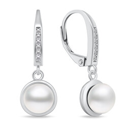 Eleganti orecchini in argento con vera perla e zirconi EA90