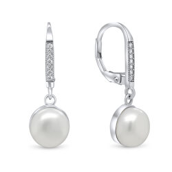 Okouzlující stříbrné náušnice s perlou a zirkony EA90