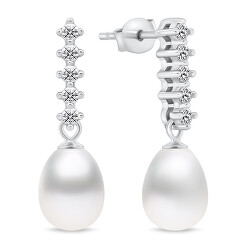 Eleganti orecchini in argento con vera perla e zirconi EA950W
