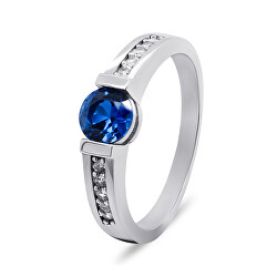 Okouzlující stříbrný prsten s modrým zirkonem RI022W