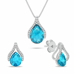 Set elegante di gioielli in argento con zirconi turchesi SET261WAQ (orecchini, collana)