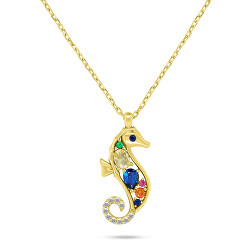Pozlacený náhrdelník Mořský koník s barevnými zirkony NCL161YRBW