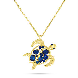 Pozlacený náhrdelník Mořská želva s modrými zirkony NCL162YB