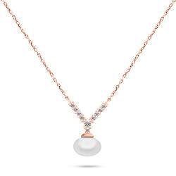 Překrásný bronzový náhrdelník s pravou perlou NCL81R