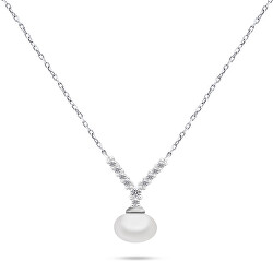 Překrásný stříbrný náhrdelník s pravou perlou NCL81W
