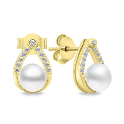 Charmante vergoldete Ohrringe mit Perlen und Zirkonen EA615Y
