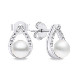 Půvabné stříbrné náušnice s perlami a zirkony EA615W