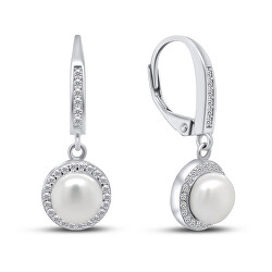 Splendidi orecchini in argento con perla e zirconi EA88