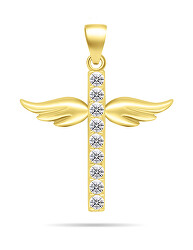 Incantevole pendente placcato oro con zirconi Croce d'angelo PT67Y