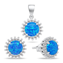 Půvabný set šperků s modrými opály SET254WB (náušnice, přívěsek)