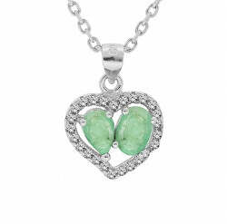 Půvabný stříbrný náhrdelník s emeraldy CL-FS-5648E (řetízek, přívěsek)