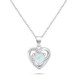 Půvabný stříbrný náhrdelník Srdce s opálem NCL154W
