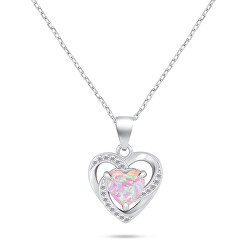Půvabný stříbrný náhrdelník Srdce s opálem NCL154WP