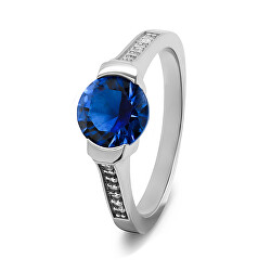 Půvabný stříbrný prsten s modrým zirkonem RI028W
