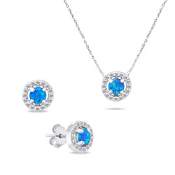 Půvabný stříbrný set šperků s opály SET225WB (náušnice, náhrdelník)