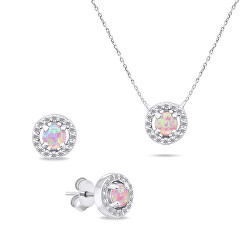 Půvabný stříbrný set šperků s opály SET225WP (náušnice, náhrdelník)