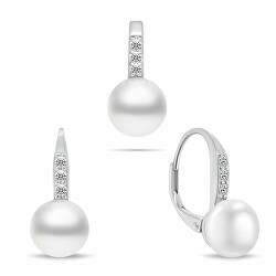 Půvabný stříbrný set šperků s perlami SET291W (náušnice, přívěsek)