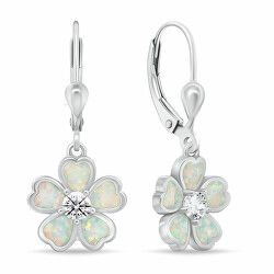 Orecchini pendenti in argento Fiori con opali bianchi EA1097W