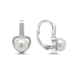 Romantické strieborné náušnice s perlou a zirkónmi EA95