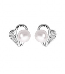 Romantické strieborné náušnice s pravými perlami SE05928A