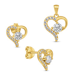 Romantický pozlátený set šperkov Srdiečka SET219Y (prívesok, náušnice)