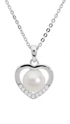 Romantický stříbrný náhrdelník s pravou perlou MP05186C (řetízek, přívěsek)