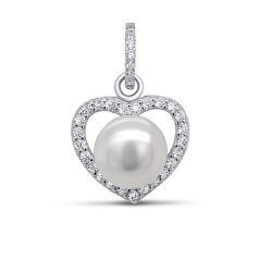 Romantický stříbrný přívěsek se zirkony a perlou PT05