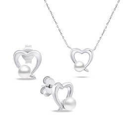Set romantic de bijuterii argintii cu perle SET234W (cercei, pandantiv)