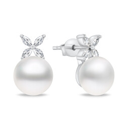 Eleganti orecchini in argento con perle e zirconi EA971W