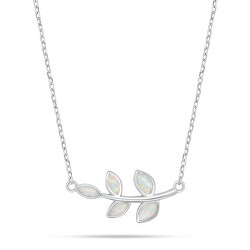 Slušivý strieborný náhrdelník lístky s bielym opálom NCL165W
