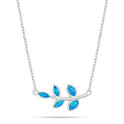 Slušivý strieborný náhrdelník lístky s modrým opálom NCL165WB