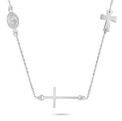 Slušivý strieborný náhrdelník s krížom NCL108W