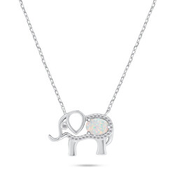 Slušivý stříbrný náhrdelník s opálem Slon  NCL133W