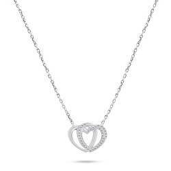 Slušivý stříbrný náhrdelník srdce se zirkony NCL83W
