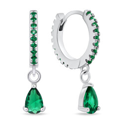 Silberne runde Ohrringe mit grünen Zirkonen EA757WG