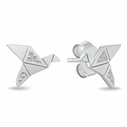 Stříbrné náušnice Origami ptáček se zirkony EA1183W