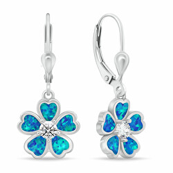 Orecchini pendenti in argento Fiori con opali azzurri EA1097WB