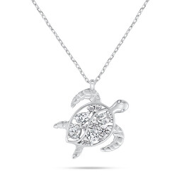 Strieborný náhrdelník Morská korytnačka s čírymi zirkónmi NCL162W