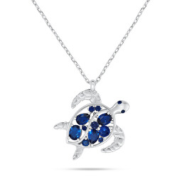 Stříbrný náhrdelník Mořská želva s modrými zirkony NCL162WB