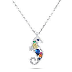 Stříbrný náhrdelník Mořský koník s barevnými zirkony NCL161WRBW