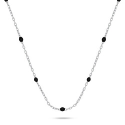 Stříbrný náhrdelník s černými kuličkami NCL112WBC