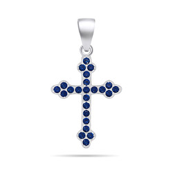Stříbrný přívěsek s modrými zirkony Křížek PT84WB